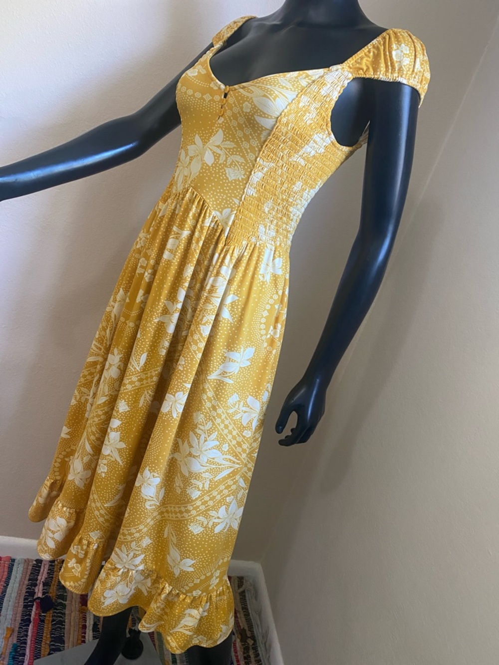 Urban Outfitters Yellow Floral Romantic Button-Front Top Dress - Picture 4 of 10